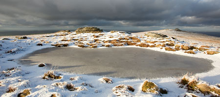 Frozen pond on High Willhays, Dartmoor